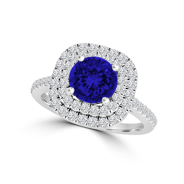 TMR121173 - Cora - Round Tanzanite and Diamond Ring Double Halo