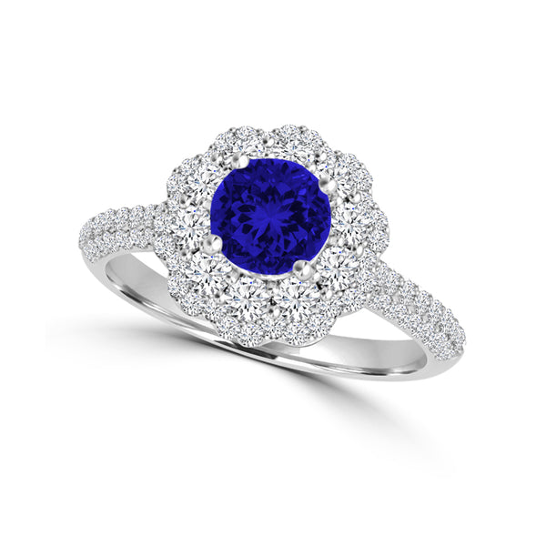 TMR121168 - Ariana - Round Tanzanite and Diamond Ring Double Halo