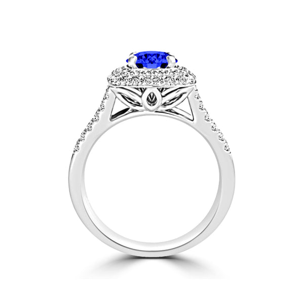 TMR121167 - Sarah - Round Tanzanite and Diamond Ring Double Halo