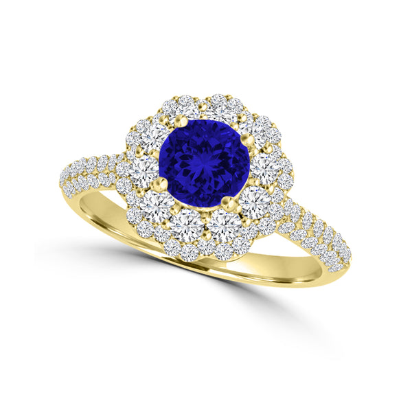 TMR121168 - Ariana - Round Tanzanite and Diamond Ring Double Halo