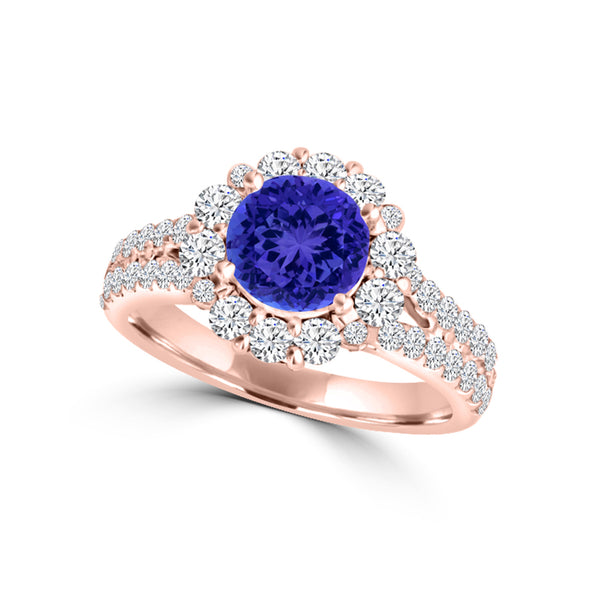 TMR121162 - Willow - Round Tanzanite and Diamond Ring Halo