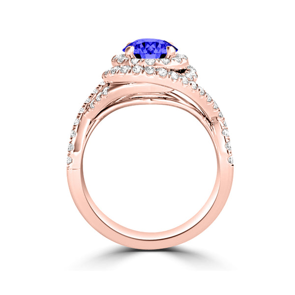 TMR121159 - Kennedy - Round Tanzanite and Diamond Ring Double Halo