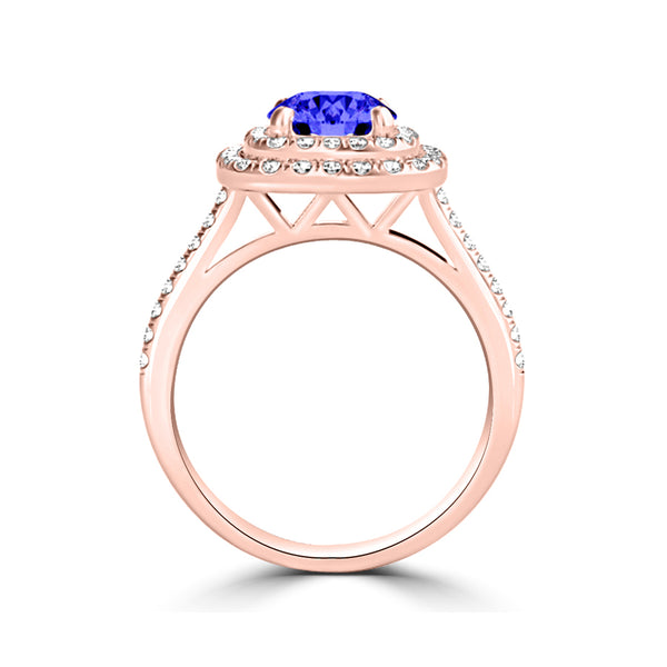 TMR121173 - Cora - Round Tanzanite and Diamond Ring Double Halo