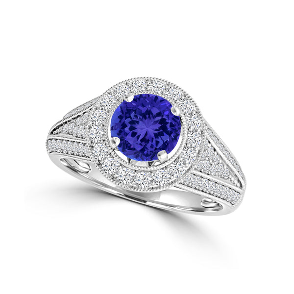 TMR121190 - Alexa - Round Tanzanite and Diamond Ring Halo