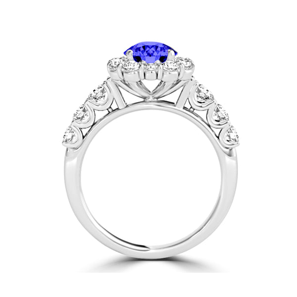 TMR121171 - Alice - Round Tanzanite and Diamond Ring Halo