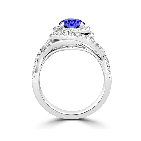 TMR121159 - Kennedy - Round Tanzanite and Diamond Ring Double Halo