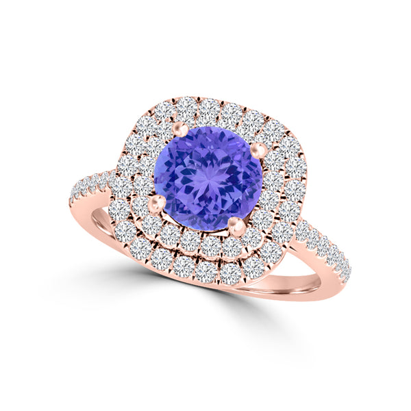 TMR121173 - Cora - Round Tanzanite and Diamond Ring Double Halo