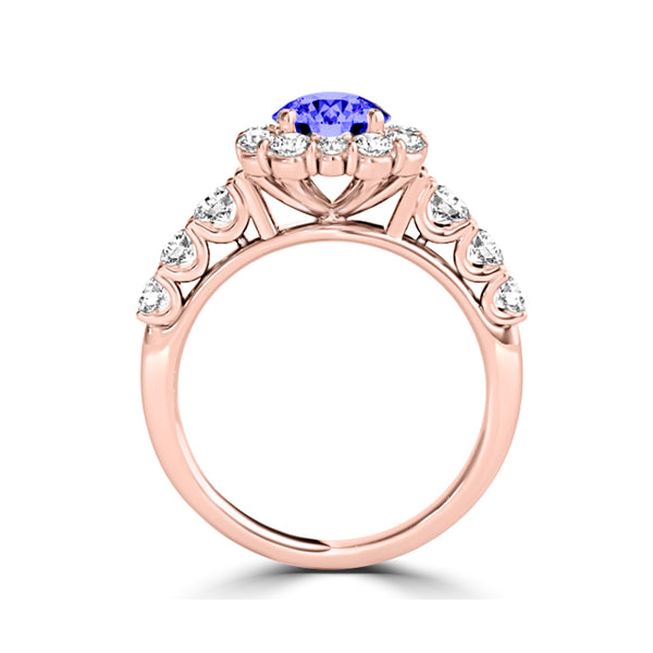 TMR121171 - Alice - Round Tanzanite and Diamond Ring Halo