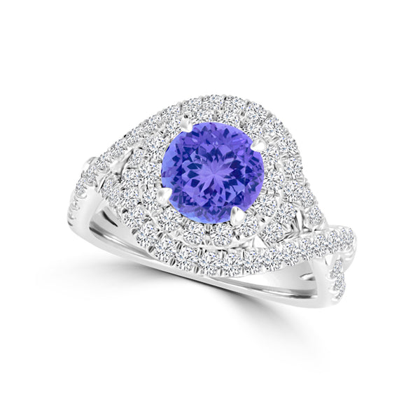 TMR121159 - Kennedy - Round Tanzanite and Diamond Ring Double Halo