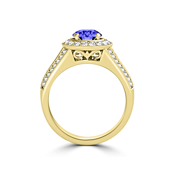 TMR121190 - Alexa - Round Tanzanite and Diamond Ring Halo