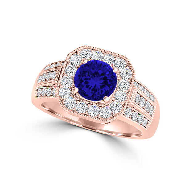 TMR121188 - Piper - Round Tanzanite and Diamond Ring Halo