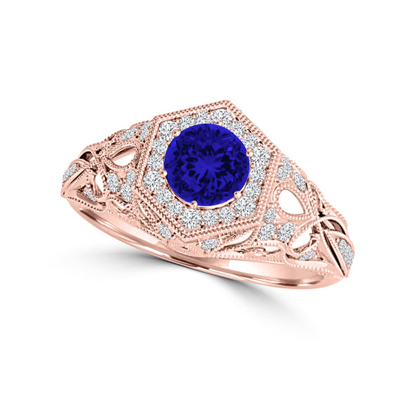 TMR121166 - Elena - Round Tanzanite and Diamond Ring Halo
