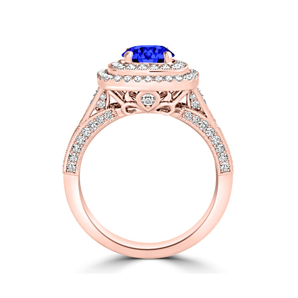 TMR121156 - Nova - Round Tanzanite and Diamond Ring Double Halo