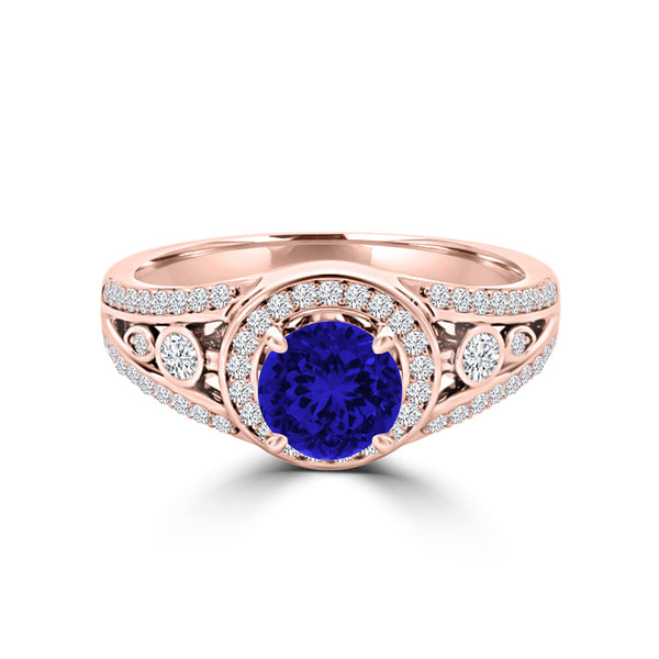 TMR121179 - Hailey - Round Tanzanite and Diamond Ring Halo