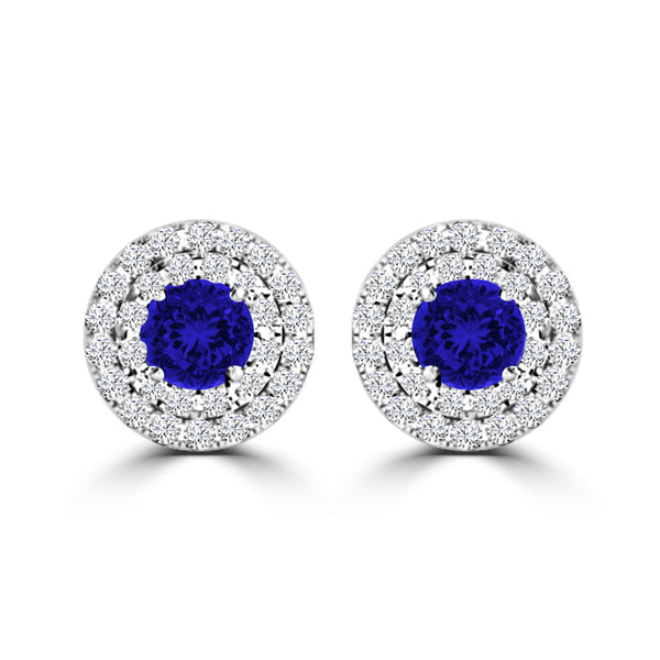 TMR121118 - Camila - Round Tanzanite and Diamond Earring Double Halo