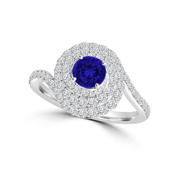 TMR121178 - Adeline - Round Tanzanite and Diamond Ring Double Halo