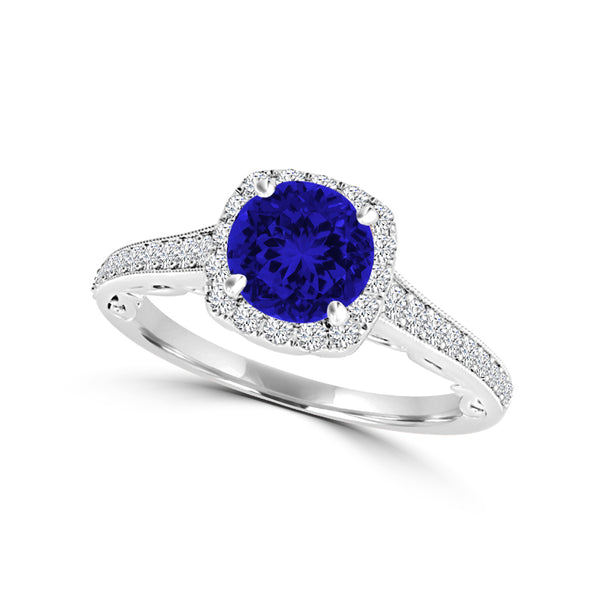 TMR121164 - Naomi - Round Tanzanite and Diamond Ring Halo