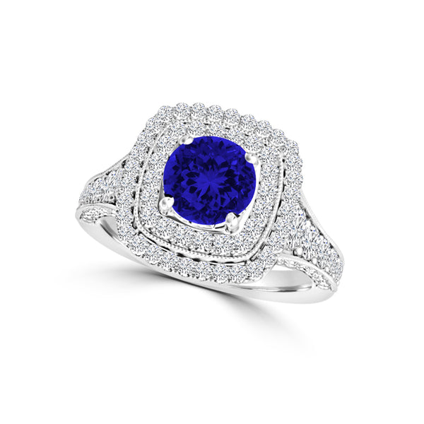 TMR121156 - Nova - Round Tanzanite and Diamond Ring Double Halo