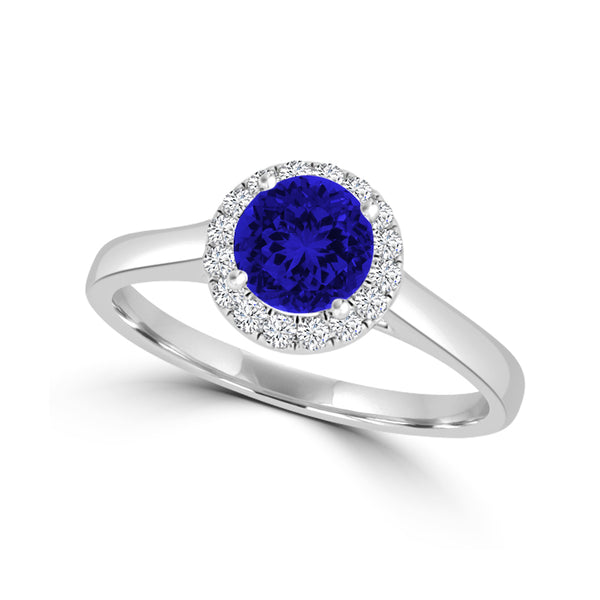 TMR121152 - Paisley - Round Tanzanite and Diamond Ring Halo