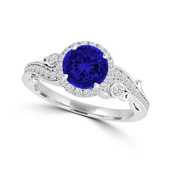 TMR121175 - Eva - Round Tanzanite and Diamond Ring Halo