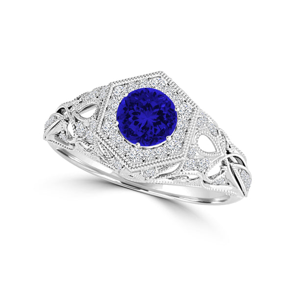 TMR121166 - Elena - Round Tanzanite and Diamond Ring Halo