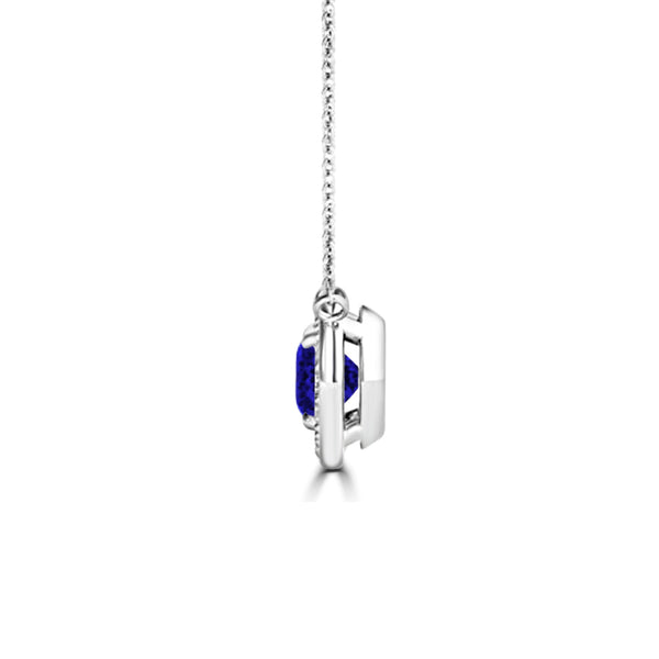 TMR121136 - Aubrey - Round Tanzanite and Diamond Pendant Halo