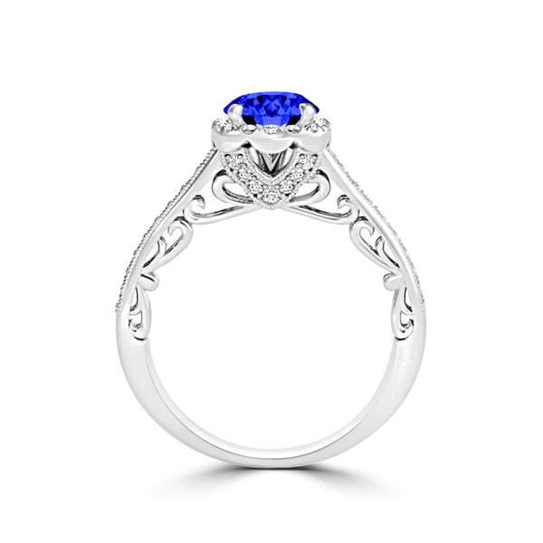 TMR121164 - Naomi - Round Tanzanite and Diamond Ring Halo