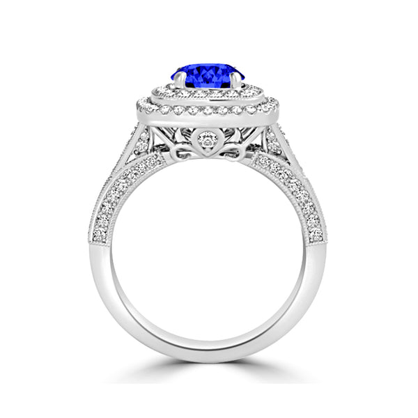 TMR121156 - Nova - Round Tanzanite and Diamond Ring Double Halo