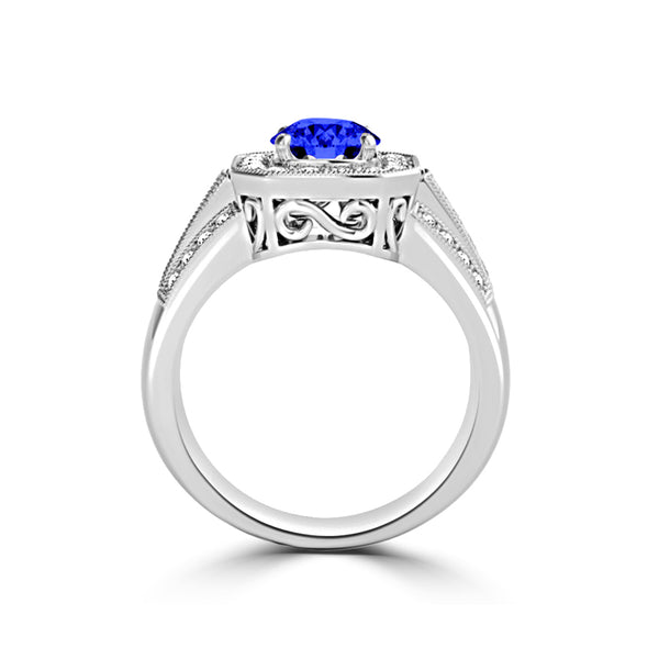 TMR121188 - Piper - Round Tanzanite and Diamond Ring Halo