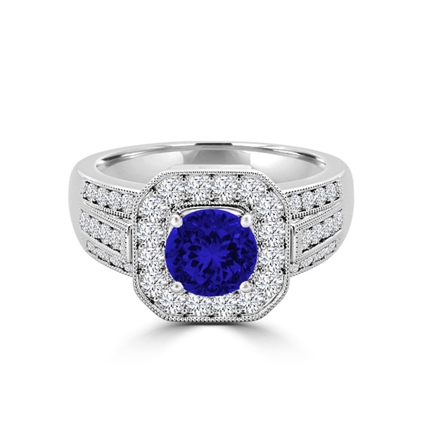 TMR121188 - Piper - Round Tanzanite and Diamond Ring Halo