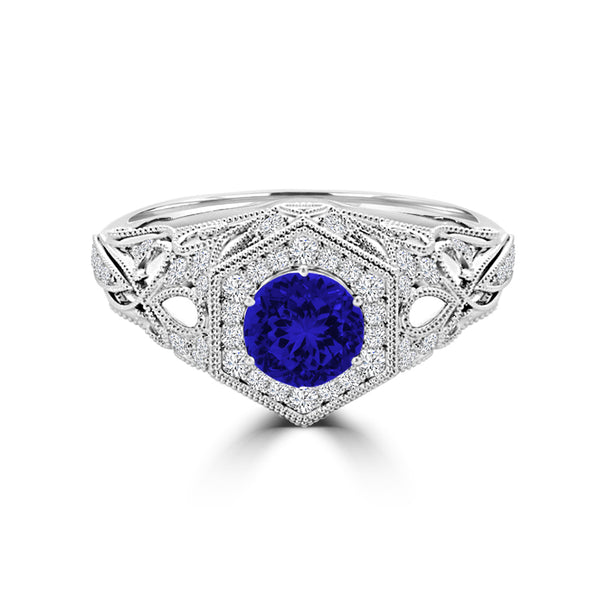 TMR121166 - Elena - Round Tanzanite and Diamond Ring Halo