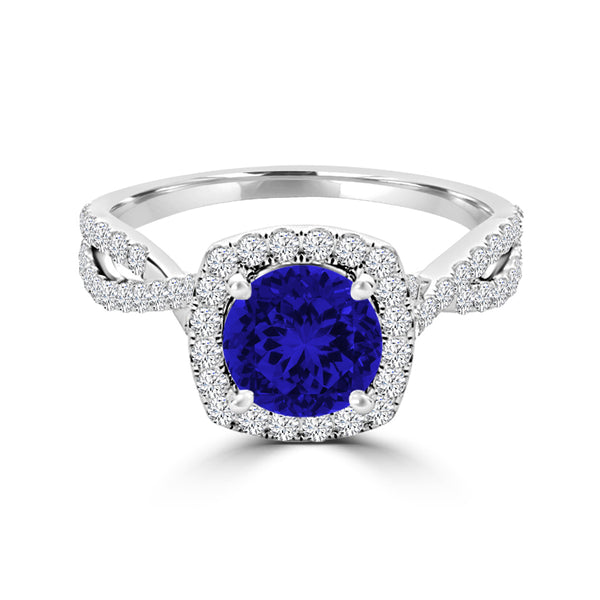 TMR121189 - Lydia - Round Tanzanite and Diamond Ring Halo