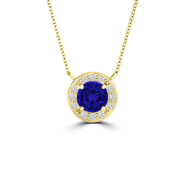 TMR121136 - Aubrey - Round Tanzanite and Diamond Pendant Halo