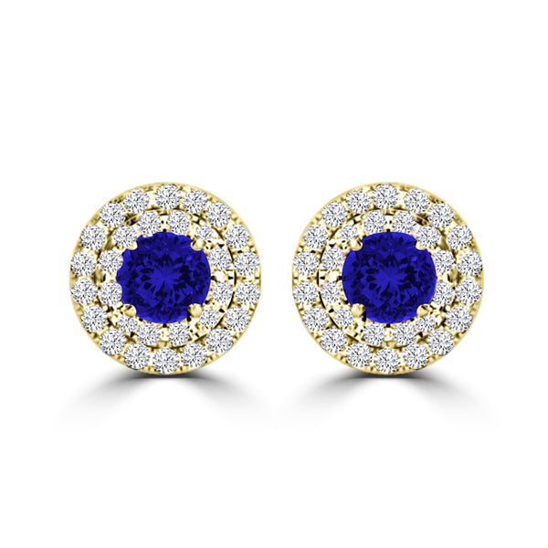 TMR121118 - Camila - Round Tanzanite and Diamond Earring Double Halo