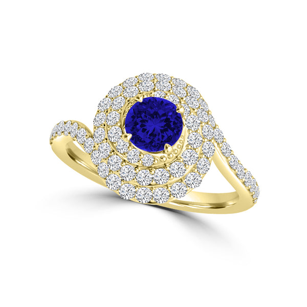 TMR121178 - Adeline - Round Tanzanite and Diamond Ring Double Halo