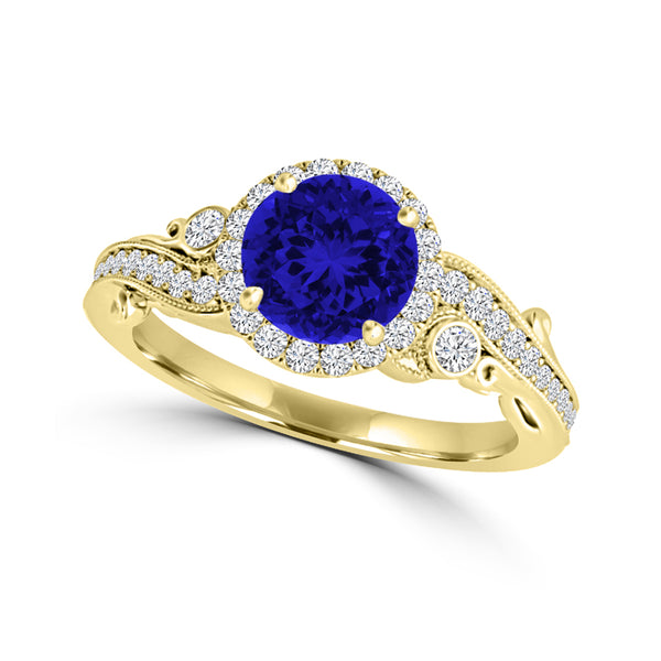 TMR121175 - Eva - Round Tanzanite and Diamond Ring Halo