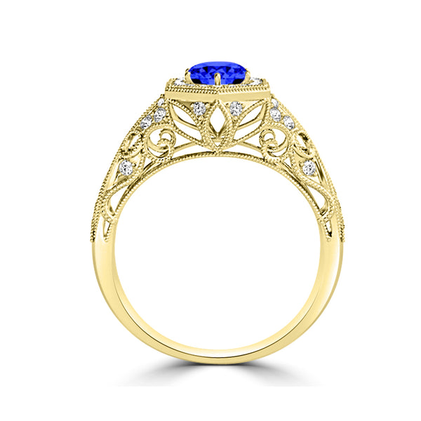 TMR121166 - Elena - Round Tanzanite and Diamond Ring Halo