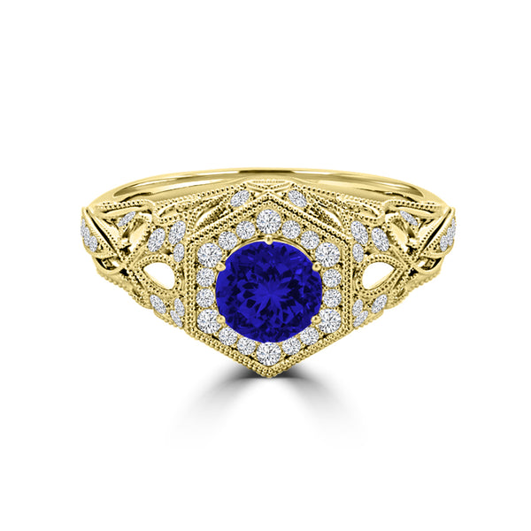 TMR121166 - Elena - Round Tanzanite and Diamond Ring Halo
