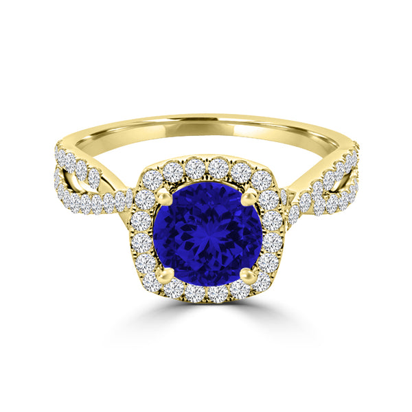 TMR121189 - Lydia - Round Tanzanite and Diamond Ring Halo