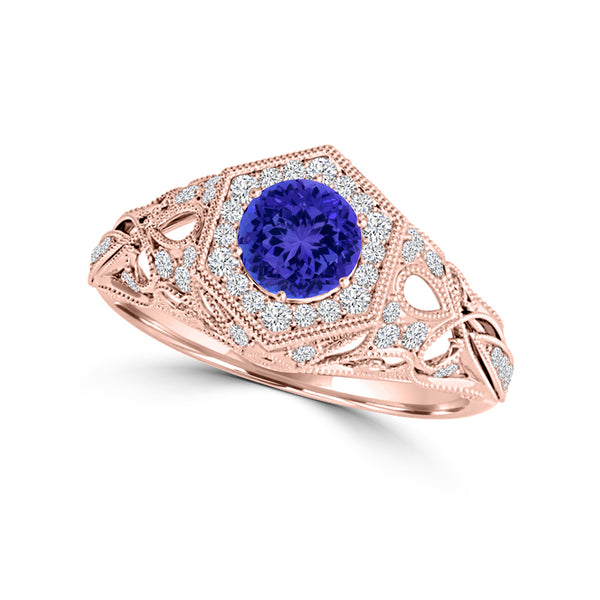 TMR121166 - Elena - Round Tanzanite and Diamond Ring Halo