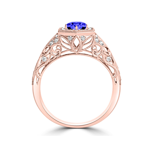 TMR121166 - Elena - Round Tanzanite and Diamond Ring Halo