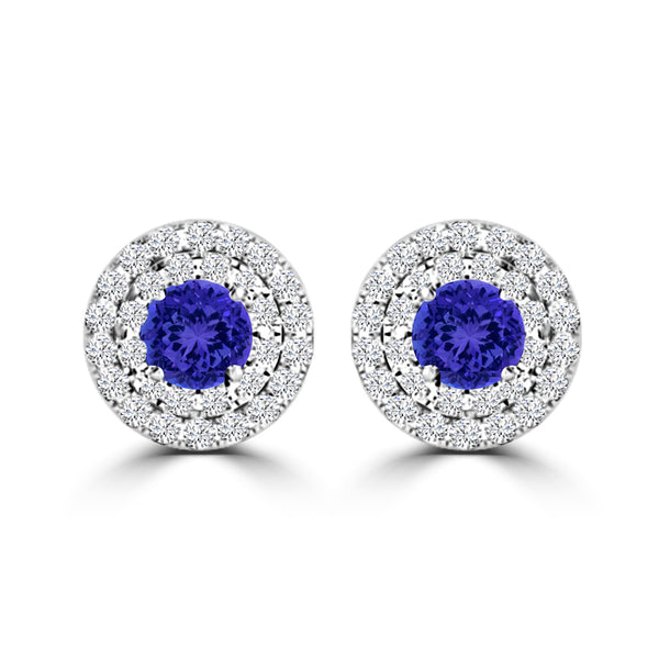 TMR121118 - Camila - Round Tanzanite and Diamond Earring Double Halo