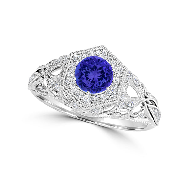 TMR121166 - Elena - Round Tanzanite and Diamond Ring Halo