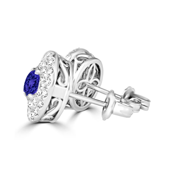 TMR121118 - Camila - Round Tanzanite and Diamond Earring Double Halo