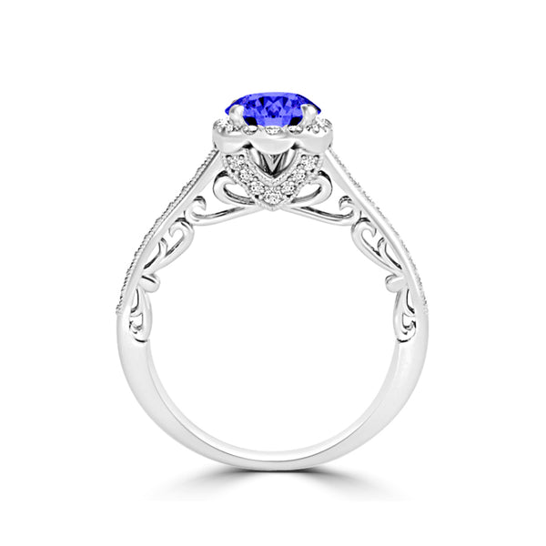 TMR121164 - Naomi - Round Tanzanite and Diamond Ring Halo