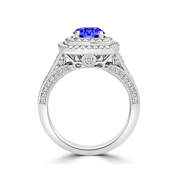 TMR121156 - Nova - Round Tanzanite and Diamond Ring Double Halo