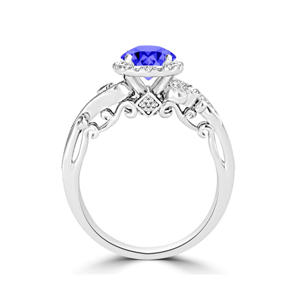 TMR121175 - Eva - Round Tanzanite and Diamond Ring Halo