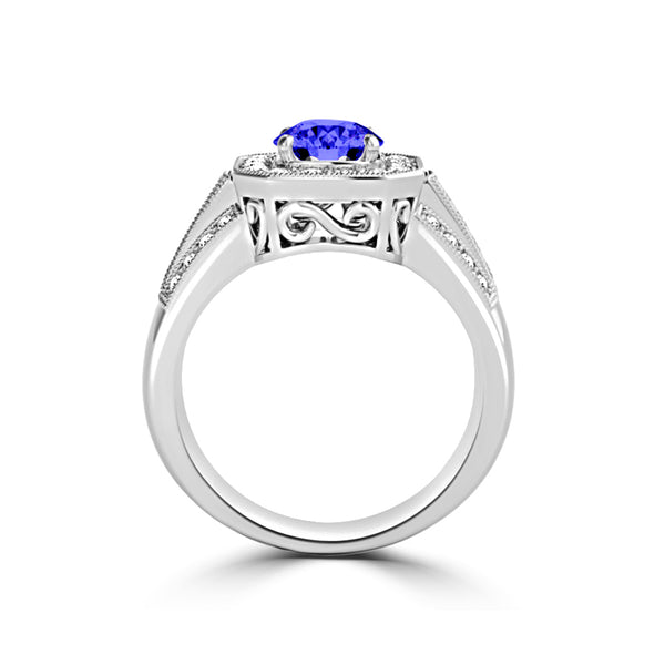 TMR121188 - Piper - Round Tanzanite and Diamond Ring Halo