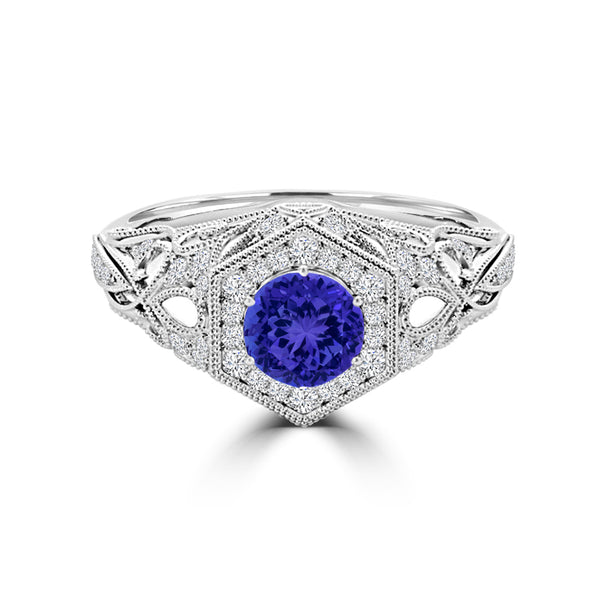 TMR121166 - Elena - Round Tanzanite and Diamond Ring Halo