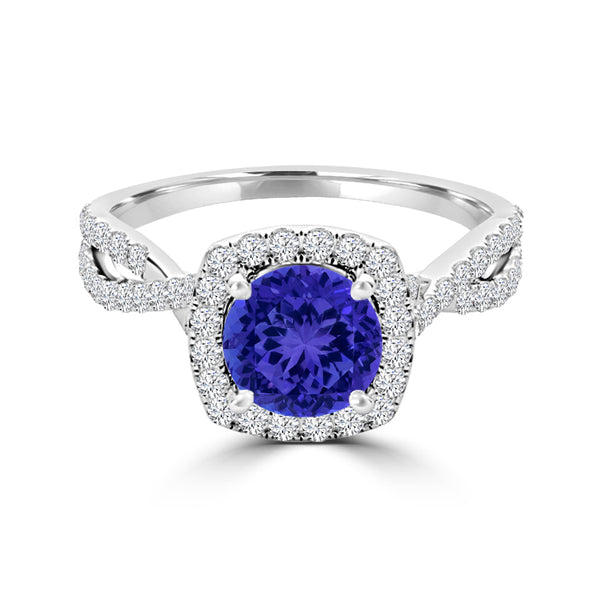 TMR121189 - Lydia - Round Tanzanite and Diamond Ring Halo